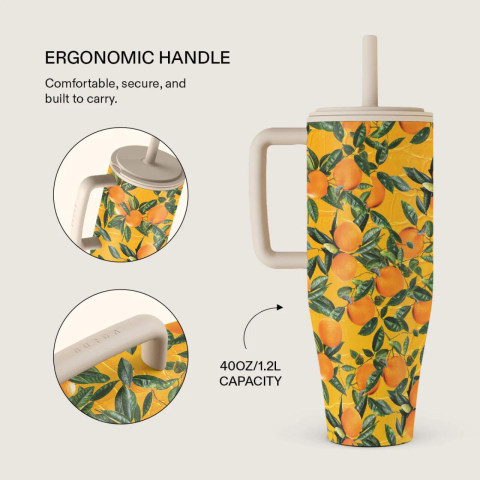 Burga Cana Termos Orange Lemonade 1.2 L cu capac anti scurgeri si pai reutilizabil, inox [2]