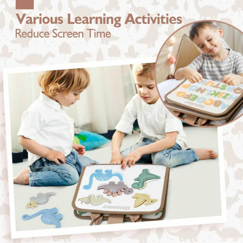 Busy Board Montessori cu Activitati si Dinozauri, Jucarie Senzoriala Portabila, 3 ani+ [4]