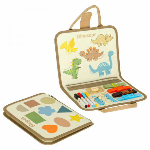 Busy Board Montessori cu Activitati si Dinozauri, Jucarie Senzoriala Portabila, 3 ani+ [12]