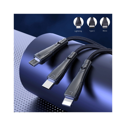 Cablu 3 in 1 Lightning & MicroUSB & Type-C Mcdodo Mamba Series Black (max 3A, 1.2m) [4]