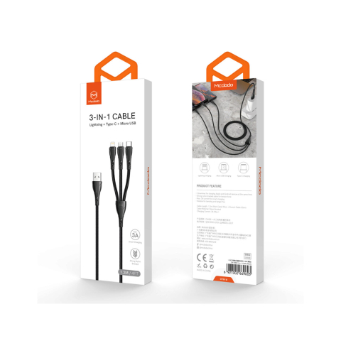 Laptop, Tablete & Telefoane - Cablu 3 in 1 Lightning & MicroUSB & Type-C Mcdodo Mamba Series Black (max 3A, 1.2m)