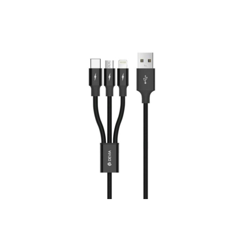 Cablu Devia Kintone Series 3 In 1 Tube USB la Lightning, MicroUSB si Type-c, 1.2m, Black [3]