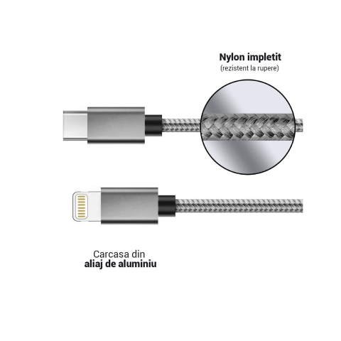 Cablu MFI Lightning la Type-C Lemontti Quick Charge 1.5m, Gri [3]