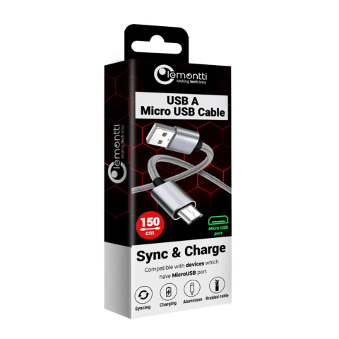 Cablu MicroUSB Lemontti USB Gri 1.5m (impletitura textila) [7]