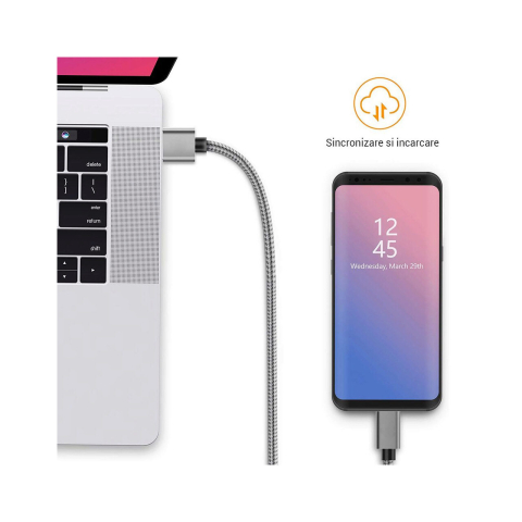 Cablu MicroUSB Lemontti USB Gri 1.5m (impletitura textila) [6]