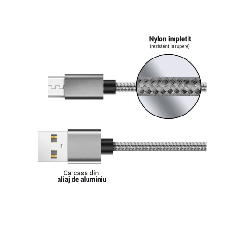 Cablu MicroUSB Lemontti USB Gri 1.5m (impletitura textila) [3]
