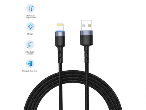 Cablu Tellur Lightning cu LED, 3A nailon, 1.2m, negru [3]