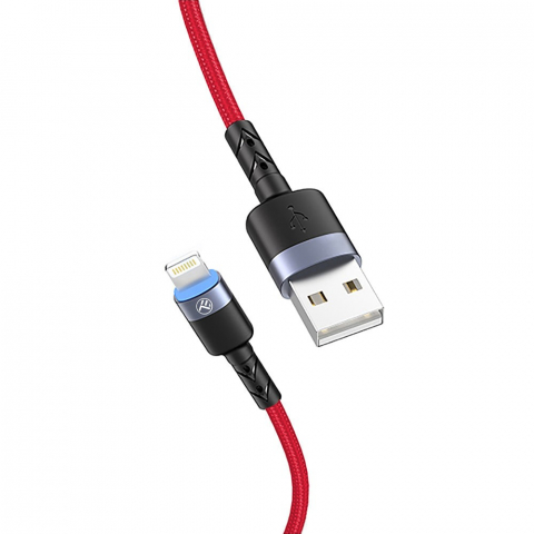 Cablu Tellur Lightning cu LED, 3A, nailon, 1.2m, roșu [1]