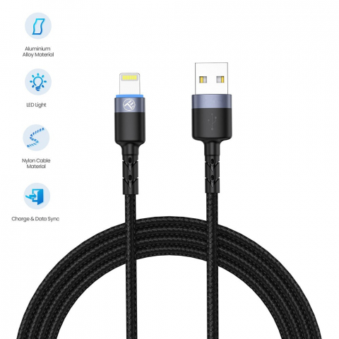 Cablu Tellur USB to Lightning cu LED, 2A, nailon, 2m, nailon, negru [5]