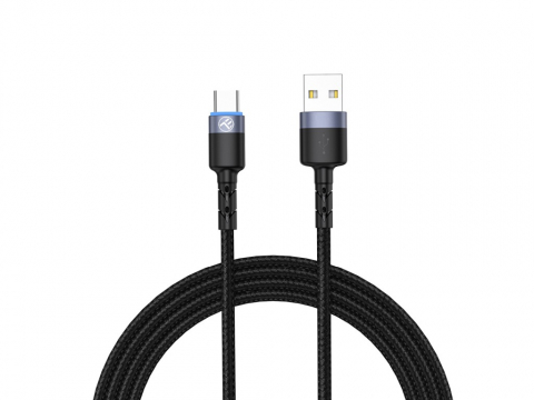 Cabluri - Cablu Tellur USB to Type-C cu LED, 2A, nailon, 2m, nailon, negru