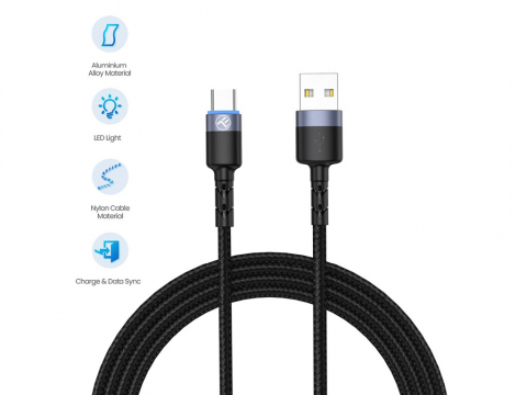 Cablu Tellur USB to Type-C cu LED, 2A, nailon, 2m, nailon, negru [3]