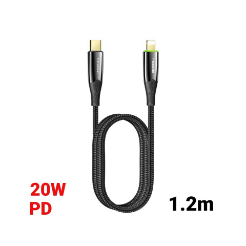Cablu Type-C la Lightning Mcdodo Shark Series Black (PD, 1.2m, 20W, oprire automata) [4]