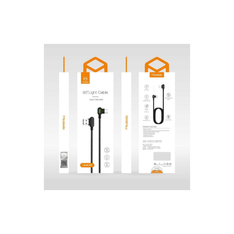 Cablu Type-C Mcdodo Button Series LED Black, 2A, unghi 90°, 0.5m [8]