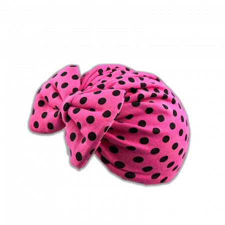 Accesorii, Ochelari, Ceasuri, ETUI, Portofel, Gentute - Caciulita bebe cu fundita si buline mari, Turban din bumbac, Roz