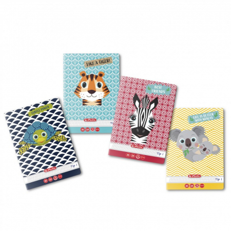 Caiete - Caiet tip I, A5, 24 file, colturi rotunjite, Herlitz Cute Animals
