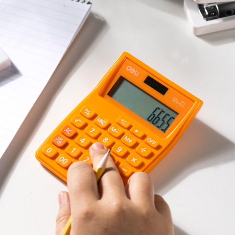 Calculator buzunar 12dig alb-portocaliu 1122 deli [1]
