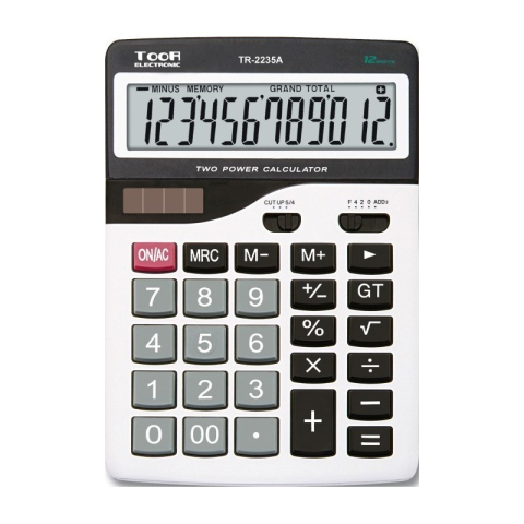 Articole pentru birou - Calculator de birou Toor TR-2235A 120-1451, 12 digiti, alimentare baterie + solar, ecran inclinat, gri