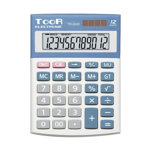 Articole pentru birou - Calculator de birou Toor TR-2245 120-1424, 12 digiti, alimentare baterie + solar, ecran inclinat, argintiu
