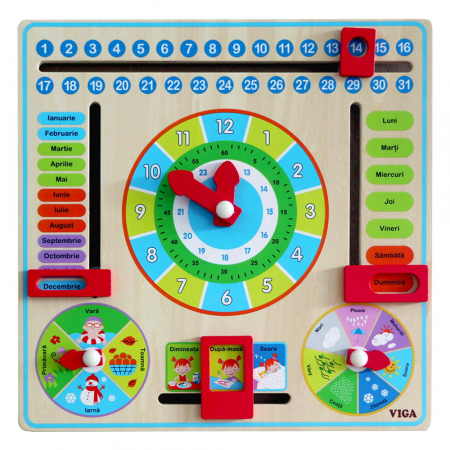 Calendar, Vreme si Timp - Calendar educativ din lemn, limba romana, 3-9 ani
