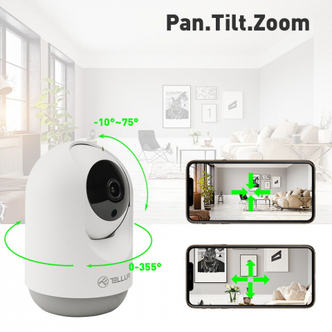 Cameră Interior WiFi Tellur Smart, 3MP, UltraHD, Autotracking, PTZ, Alb [4]