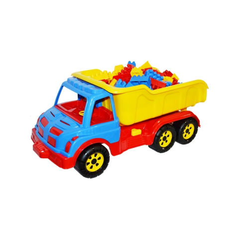 Jucării și Jocuri pentru copii - Camion basculanta Roben 16011, 60cm, include 80 cuburi de contruit, plastic, multicolor, 3+ ani