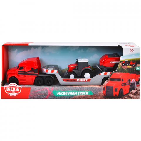 Camion Dickie Toys Massey Ferguson Micro Farm Truck 32 cm cu tractor si presa de balotat [12]