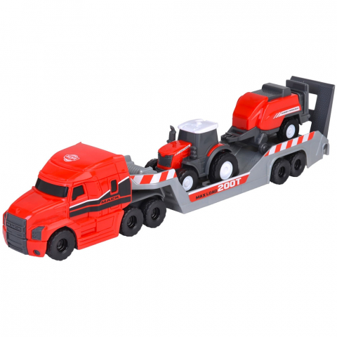 Jucării și Jocuri pentru copii - Camion Dickie Toys Massey Ferguson Micro Farm Truck 32 cm cu tractor si presa de balotat