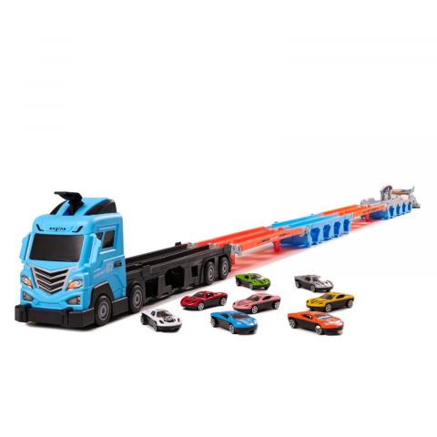 Camion transport cu masinute si pista curse, set jucarie copii 3 ani+ [5]