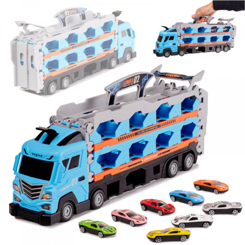 Garaj, Parcare, Rampe, Piste și Circuite - Camion transport cu masinute si pista curse, set jucarie copii 3 ani+