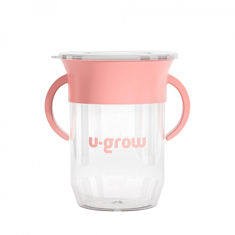 Cani, pahare bebe - Cana 360 grade cu manere, roz, u-grow