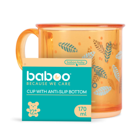 Diversificare si Ingrijire Bebe - Cana Cu Fund Antiderapant Baboo - 170 ml, Portocaliu, 12 luni+