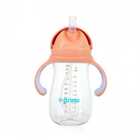 Cani, pahare bebe - Cana cu pai tritan, orange, 300ml,u-grow