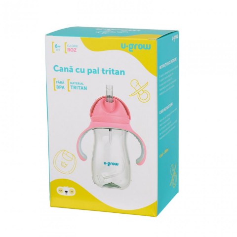 Cana cu pai tritan, roz, 300ml, u-grow [3]