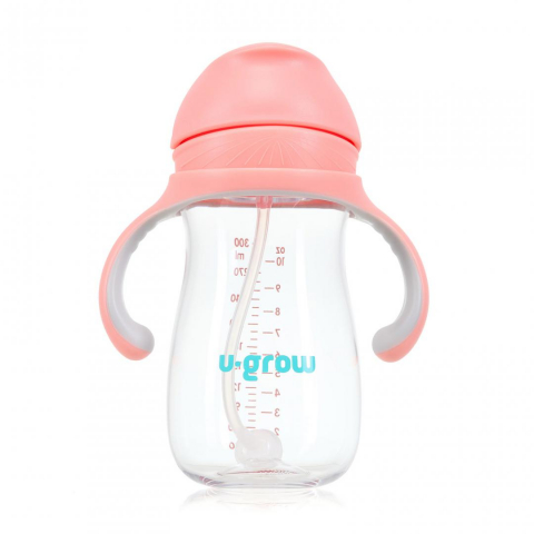 Cana cu pai tritan, roz, 300ml, u-grow [1]