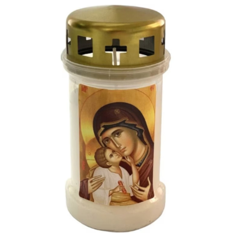 Set 3 bucati Candela plastic cu capac, Maica Domnului, timp de ardere 50 ore, 13.5 cm, Alb [1]
