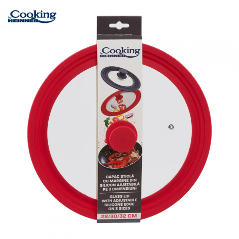 Capac sticla cu margine din silicon ajustabila pe 3 dimensiuni 28/30/32 cm, rosu, cooking by heinner [8]