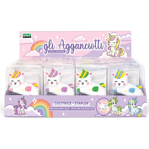 Birotică și Papetărie - Capsator Magic Unicorns cu 500 capse incluse, 4 culori  varsta 3 ani+,6 ani+,8 ani+
