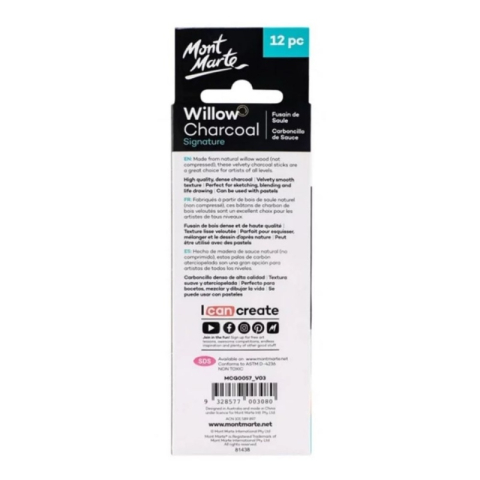 Carbune natural Mont Marte, din salcie, 3 grosimi, set 12 buc, MCG0057 [1]
