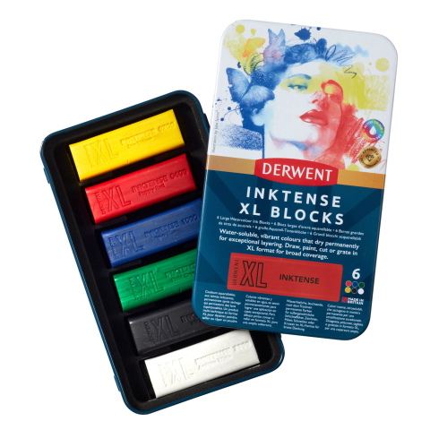 Carbune xl solubil culori diverse cutie metal 6/set inktense derwent [3]