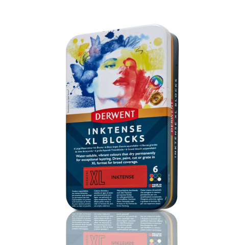 Rechizite Școlare - Carbune xl solubil culori diverse cutie metal 6/set inktense derwent
