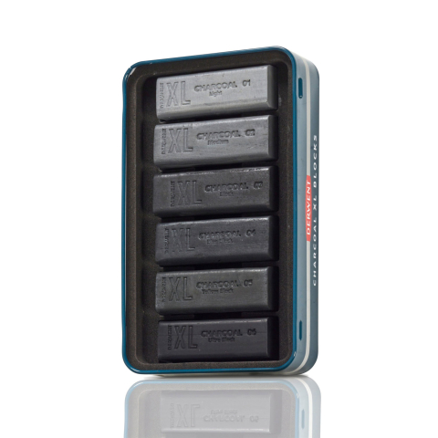 Carbune xl solubil nuante gri cutie metal 6/set inktense derwent [2]