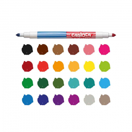 Set 12 Carioci lavabile cu 24 culori ce au capat dublu Carioca Bi-Color. [1]