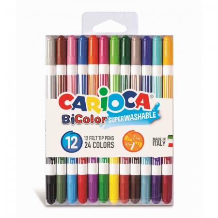 Rechizite Școlare - Set 12 Carioci lavabile cu 24 culori ce au capat dublu Carioca Bi-Color.