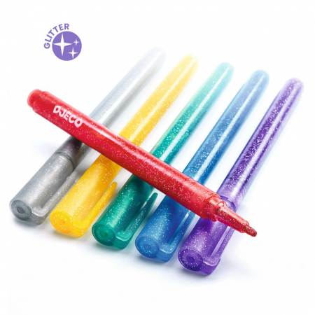 Rechizite Școlare - Set 6 Carioci (marker) cu sclipici Djeco, varsta 6 - 9, 9+ ani, Baiat, Fata