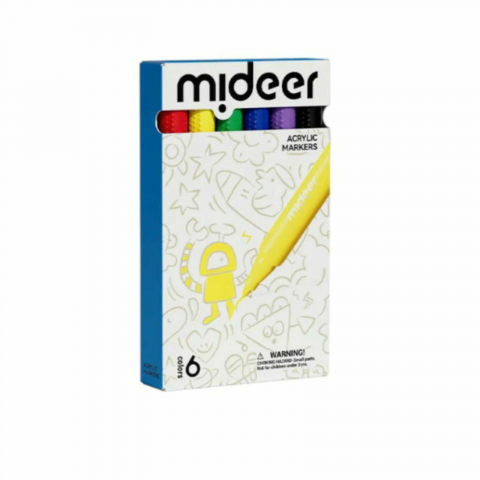 Set Carioci Acrilice MiDeer, 6 Culori - Markere cu Vârf Tip Pensulă, Sigur pentru Copii [6]