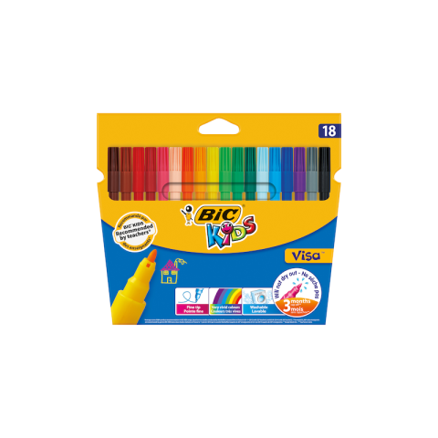 Birotică și Papetărie - Carioci colorate Bic Kids Visa 811985, 18 culori, lavabile, blister carton