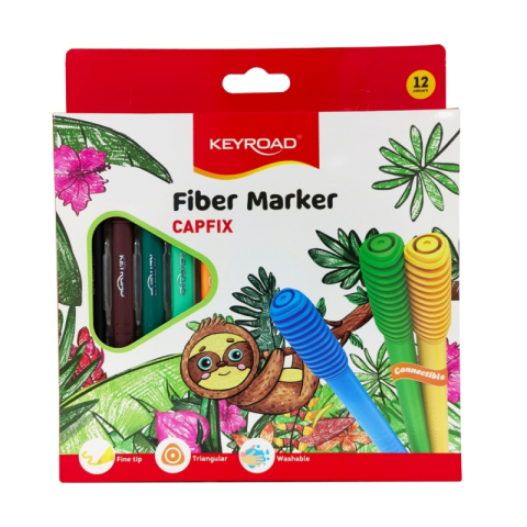 Birotică și Papetărie - Carioci colorate Keyroad Capfix Connectible KR971769, triunghiulare, 12 culori, blister carton
