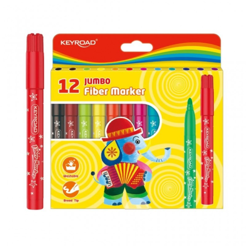 Birotică și Papetărie - Carioci colorate Keyroad Jumbo Washable KR971413, 12 culori, lavabile, blister carton