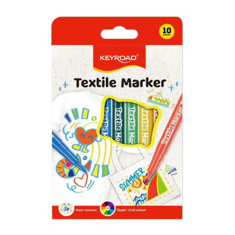 Birotică și Papetărie - Carioci colorate Keyroad KR972896, 10 culori, pentru textile (nu se spala)