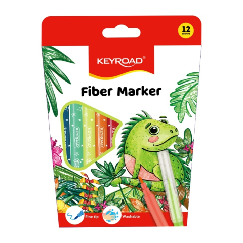 Birotică și Papetărie - Carioci colorate Keyroad Washable KR971587, 12 culori, lavabile, blister carton